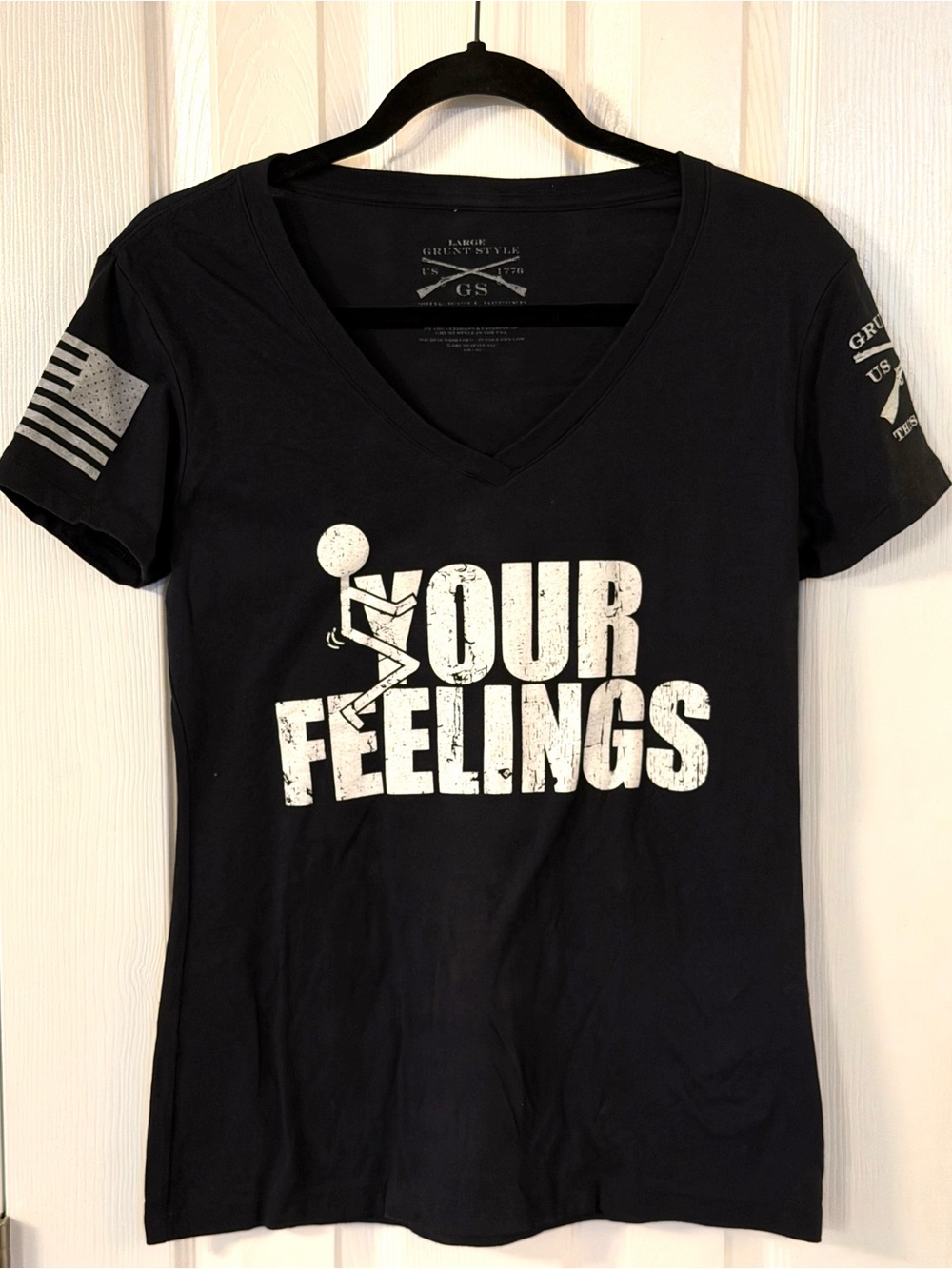 Grunt Style Women’s L Black F Your Feelings V Neck Graphic T Shirt Patriotic